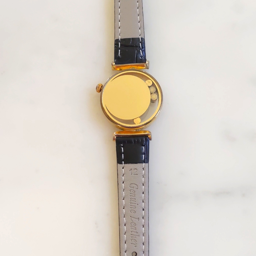 RARE! Vintage Giordano Genuine Leather Gold Tone with Crystals Design Watch. - Picture 4 of 5